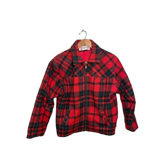 Stephanie Mathews Wool Coat Womens XS‎ Zip Plaid Holiday Red Green - Picture 1 of 6